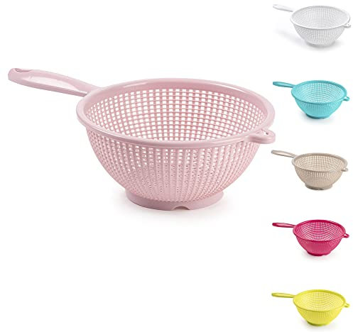 Plastic Colander Food Sieve Strainer Basket for Food Washing Draining Pasta Spaghetti Rice Salad Vegetable Kitchen Cooking Hobby (22cm - Pink Design 4)