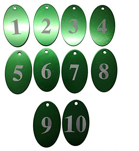 Sourcemall Aluminiumlegierung, nummerierte Etiketten mit Schlüsselring (grün, 1–10)