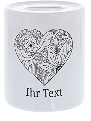 Gelddose Herz personalisiert mit Wunschtext, Keramik, Zentangle | Geldgeschenk für Paare – Spardose mit Herz-Motiv und Ihrem Text, zum Valentinstag oder Jahrestag