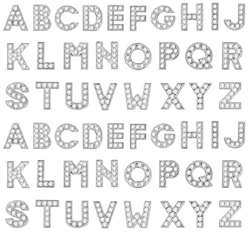 Lusofie 52 Pack Silver 8mm Full Rhinestone Slide Charms Crystal Alphabet Letter Charm A-Z Alloy Letter Charm for DIY Bracelets Necklace Choker DIY Jewelry Making Supplies