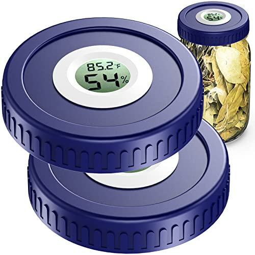 ZHANXUBIO Luftdichte Einmachglas-Deckel, integrierter Verstauungs-Hygrometer, Kräuterhärtungs-Monitor, passend für alle Einmachgläser mit breiter Öffnung/normaler Öffnung, 2 Stück (86 mm, blau)