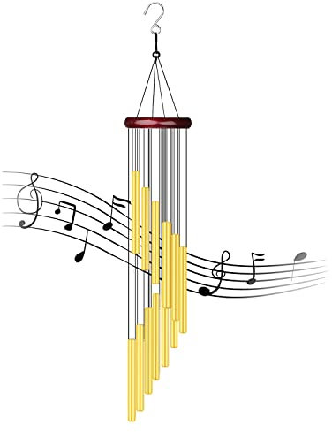 Songjum Windspiele Chimes Metall Wind Chimes Klangspiel 12 Rohre Draußen Windspiele Wind Chimes Metal mit Roter Hölzerner Bodenhalterung für Haus Patio Garten Indoor Outdoor