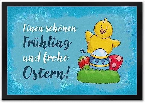 speecheese Schönen Frühling und Frohe Ostern Fußmatte in 35x50 cm mit Spruch und Küken als Dekoration zur Frühlings- und Osterzeit für Leute, die Sich auf Bunte Eier und den Osterhasen