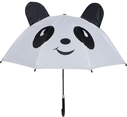 noTrash2003 Kinderregenschirm mit 3D Frosch grün, 3D Pandabär weiss oder 3D Löwe gelb Regenschirm für Mädchen und Jungen, kleiner Stockschirm, 70 cm Durchmesser (Panda (weiss))