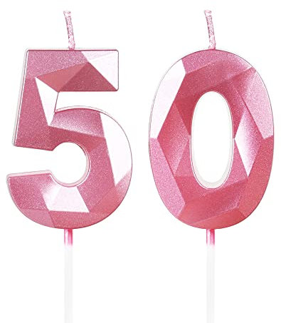 Yiran 3D Rosa Geburtstagskerzen Zahlen 50, 5cm Kerzen für Torten- und Kuchendeko, Geburtstagsdeko Nummer 50