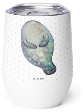Mr. & Mrs. Panda Weinbecher Seekuh Happy - Geschenk, Achtsamkeit, Weinglas Set, Kelchglas, Universalglas, Meer, Liebeskummer, Freundin, Respekt, Weißweinglas, Rotweinglas, Neuanfang