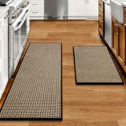 eqivei Kitchen Rugs and Mats Non Skid Washable Set of 2 PCS, Absorbent Runner Rugs for Kitchen, Front of Sink, Kitchen Mats for Floor, 17.3x 47+17.3x 29 (Black)