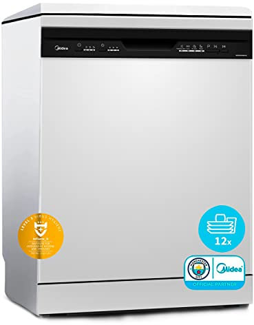 Midea Lavavajillas 60 cm+++ Blanco para 12 servicios - Lavaplatos libre instalación - Compacto con 5 Programas de Lavado integrable - Filtro Antibacterias y Programación Horaria Nuevo Modelo