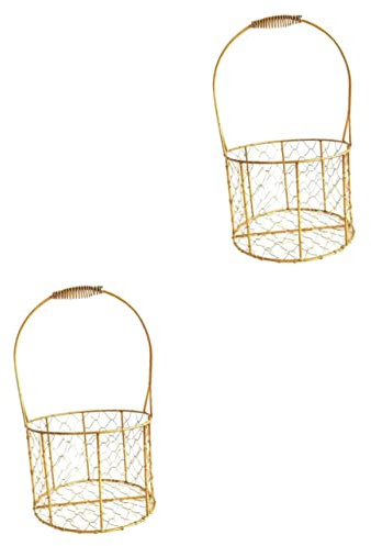 PLAFOPE 2stücke Metallkorb Mit Henkel Runder Aufbewahrungskorb Für Hochzeiten Blumenkinder Und Dekoration Praktischer Drahtkorb Für Blumen Früchte
