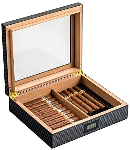Klavierlack Hochwertiges elektronisches Display Zedernholzkiste mit konstanter Temperatur Tragbarer Kohlefaser-Zigarrenkiste-Humidor-Luftbefeuchter