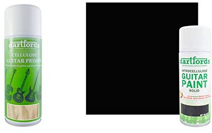 dartfords Clear Cellulose Sanding Sealer 400ml Aerosol & Jet Black Nitrocellulose Guitar Paint 400ml Aerosol