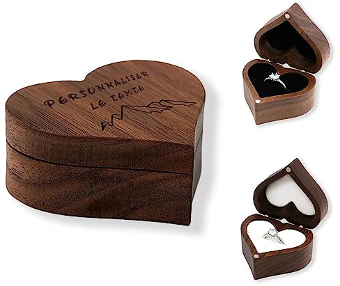 LAIFU Boîte à Bagues en Bois Boîte à Bagues Personnalisée Avec Texte et Design Pour Demande en Mariage Fiançailles