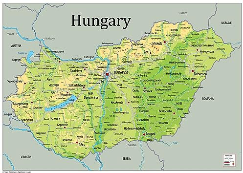 Physische Karte von Ungarn – The Oxford Collection – Größe A2 – Papier laminiert