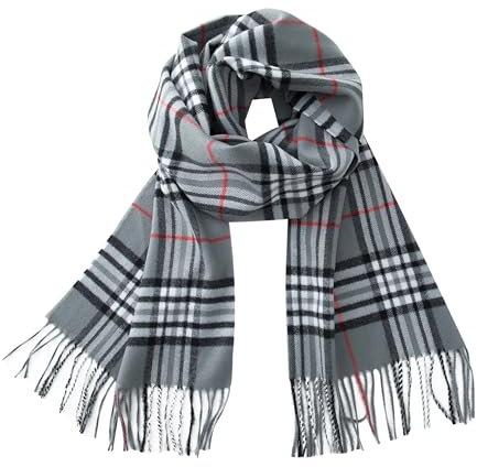 CALVIN & OLIVIA Ultraweicher Winterschal mit Kaschmir-Gefühl, warm, lang, Unisex, Winterschal, perfektes Urlaubsgeschenk für Damen und Herren, Grau, Schwarz, Weiß, kariert, Large