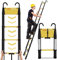 SWANEW 3.2M Teleskopleiter mit Softclose, EIN-Knopf-Rückzugs Teleskopleitern mit 2 Abnehmbarem Haken, Aluminium Teleskop Rutschfester Max Belastung 150 kg (Schwarz)