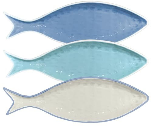 MERCURY SRL Piattino a Forma di Pesce - in Ceramica - Vassoio - Antipastiera - Colori Assortiti - 1 Pezzo - 21X7,5X2,5h cm