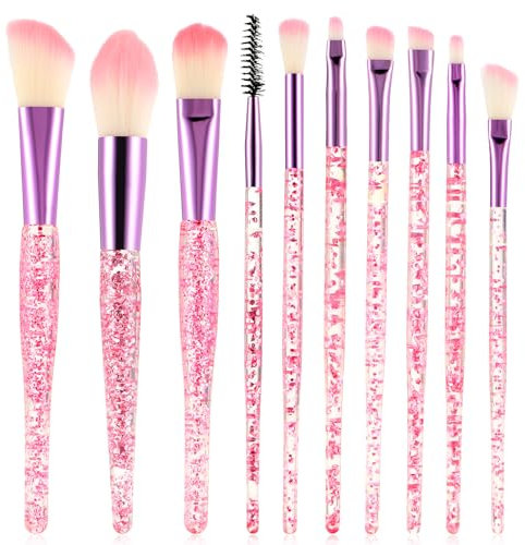 WLLHYF Glitzer Kristall Make-up Pinsel Set 10 Teilig Bling Professionelle Foundation Concealer Lidschatten Eyeliner Rouge Lippenmischung Synthetische Pinsel Werkzeugset Essentials