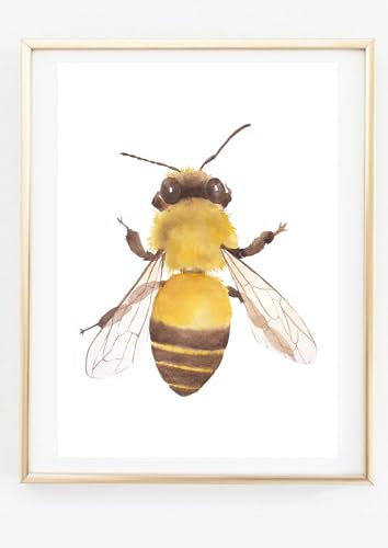 Din A4 Kunstdruck ohne Rahmen - Biene - Honigbiene Insekt - Natur Imker Imkerei - Aquarell Bild Poster Druck