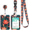 Porte Badge avec Cordon Tour de Cou, Lanyard Strap Neck avec Swivel Lobster Clasp, Porte Carte pour Bureau École, Carte de Bus (FLEUR ROUGE)