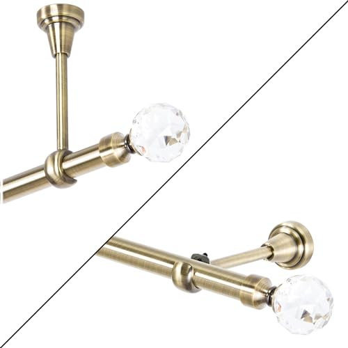 Tringle à rideau 140 cm 1 voie, Or Vieilli, 19 mm, avec boule de cristal, pour montage mural ou fixation au plafond