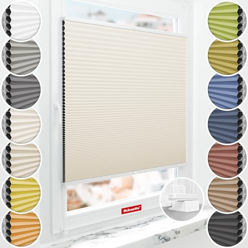 Schuette® Wabenplissee ohne Bohren ● Blackout x Honey ● Calm Coast (Beige) ● 50x150cm (Breite x Höhe) ● Suprafix Klemmhalter X ● 60 Sekunden Montage