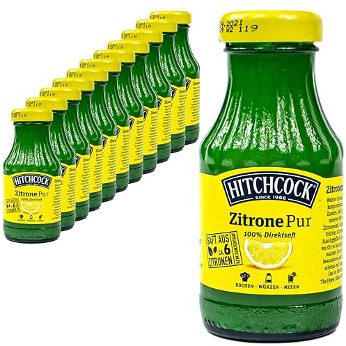 Hitchcock - 12er Pack Premium Zitronensaft Zitrone Pur 100% Direktsaft - Saft aus ca. 6 Zitronen in 0,2 Liter Glasflasche