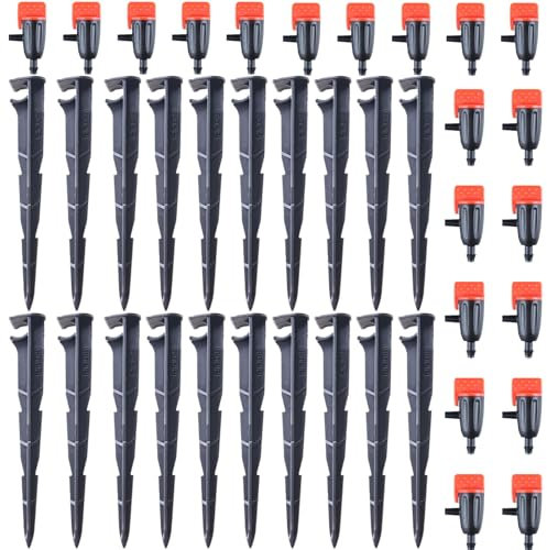 iBamso 20pcs Bewässerungssystem Tropfer, einstellbare Tropfer mit fester Halterung für 4/7mm (1/4 Zoll) Schlauch Bewässerung,Micro Drip einstellbare Fluss Bewässerung Tropfer Garten Bewässerung System