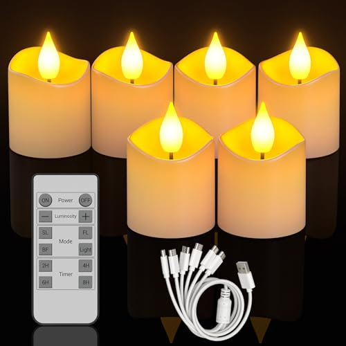SoulBay Bougies Chauffe Plat LED Rechargeables, 6pcs Fausse Bougie à LED Flamme Vacillante avec Télécommande et Fonction Minuterie, Bougies Electriques pour Fête, Salon, Halloween, Noël, Chambre