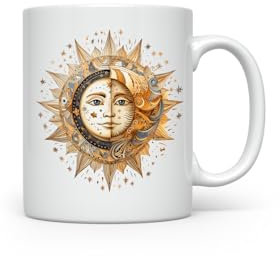 MAXIKIWI Glatte, langlebige Keramik-Kaffee- oder Teetasse für Zuhause oder Büro – perfekt für jeden Anlass – Sonne Mond – 300 ml, C3M028307