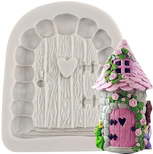 MINFEIDMS Enchanted Vintage Fairy Garden Fairy Gnome Home Door Silicone Chocolate Fondant Moulds for Cake Decoration Sugar Craft Cupcake Topper Gum Paste Candy Polymer Clay