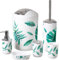 Qualiware Bathroom Accessory Set 6 Pieces Luxury Modern Vanity Bath Accessories Bath Set Toilet Brush with Holder, Soap Dish, Lotion Dispenser, Toothbrush Holder, Tumbler, Trash Bin (Leaves)