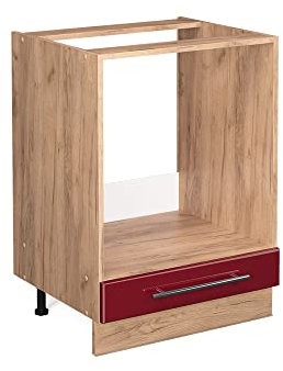 Vicco Herdumbauschrank Fame-Line, Bordeaux Hochglanz/Goldkraft Eiche, 60 cm, AP Marmor
