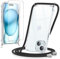 Pnakqil Handykette Hülle für iPhone 15 Hülle mit Band + 2 Stück Glas Schutzfolie Transparent Silikon Handyhülle mit Kette Schutzhülle für iPhone 15 Schwarz