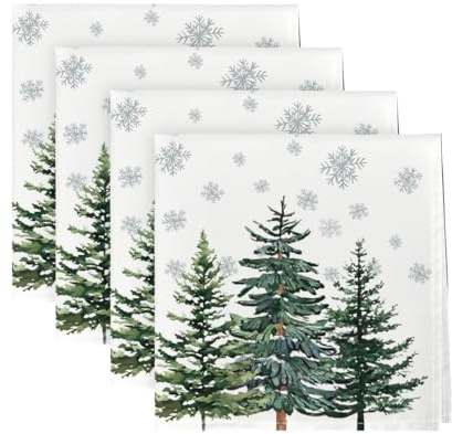Artoid Mode Schneeflocken Bäume Weihnachten Stoffservietten 4er Set, 45x45cm Winter Christmas Küche Dekoration Abendessen Cafe Feiern Dekor