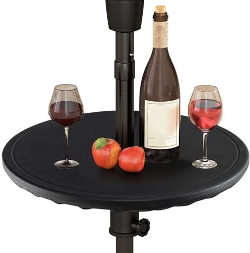 GYMAX Tavolino Ombrellone da Esterno 50 cm, Vassoio Regolabile con Foro per Ombrellone da 38 mm, Vassoio Tondo per Tutte le Condizioni Climatiche per Area Piscina, Cortile, Patio e Spiaggia