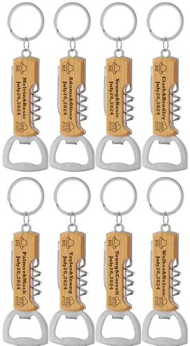 8Stück Personalisierter Flaschenöffner aus Holz,Geschenk für den Trauzeugen,zur Hochzeit oder zum Junggesellenabschied,gravierte Geschenke für Vater,individuelle Muster und Texte.Multifunktional