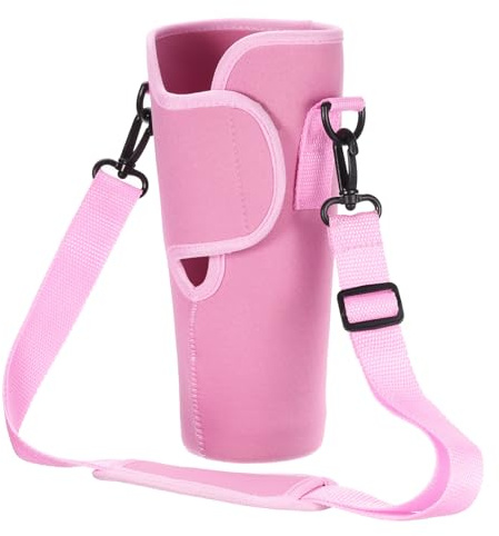 sourcing map Water Bottle Carrier Bag for 30oz 40oz Tumbler Cup, Water Bottle Holder with Adjustable Shoulder Strap, Crossbody Sling Bag for Hiking Camping Pink