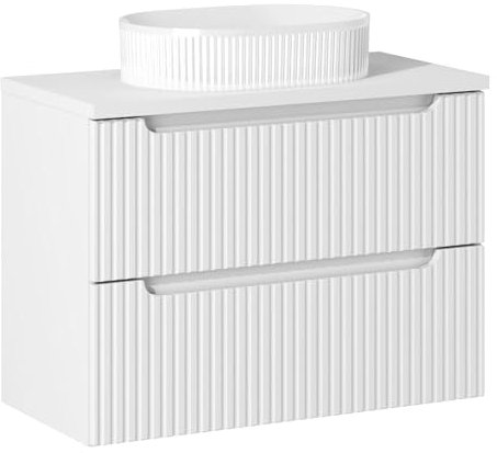 Lomadox Badezimmer Waschtisch 80cm mit Keramikwaschbecken, weiß mit gerillter Front