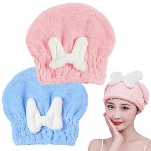 VQEOEOT Haarturban Handtuch, 2 Stück Mikrofaser Haarhandtuch Super Saugfähig Schnell Trocknen, Rosa, Terry, Einfarbig, Schnelltrocknend, für lange Haare