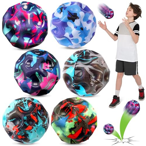 Chennyfun 6 Stück Jump Ball Galaxy - Hohe Springender Gummi-Moon Ball, Hüpfende Planeten Bälle in 6 Farben, 7cm, Bouncing Springball für Kinder