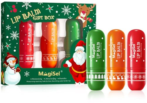 Weihnachts Lippenbalsam Set-3 Stück lip balm,Natürliche Lippenpflege, Hyaluron Lippenbalsam, Langanhaltend, Feuchtigkeitscreme, für Rissige und Trockene Lippen,Weihnachts Winter Lippenpflegestift set
