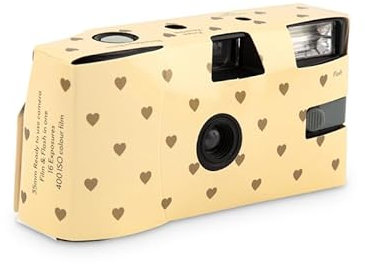 Weddingstar Disposable Camera with Flash - Single Use 35mm Film Camera for Wedding or Party Favors - Gold Hearts