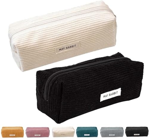 XoeLLe 2 Stück Federmäppchen, Pencil Case, Mäppchen mit Praktischem Reißverschluss, Tragbares Federmappe, Aufbewahrt Stifte, Kleine Gegenstände, Make-up-Pinsel, Lippenstift, Parfüm (Schwarz+Weiß)