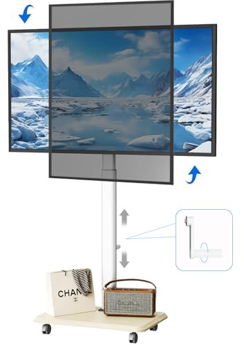 Mobile TV Cart with Hand Crank Lift, Rolling TV Stand for 26-75 Inch TVs, Landscape to Portrait Rotating, Free Height Adjustable Portable TV Stand on Wheels Holds up to 88Lbs, Max VESA 600x400mm