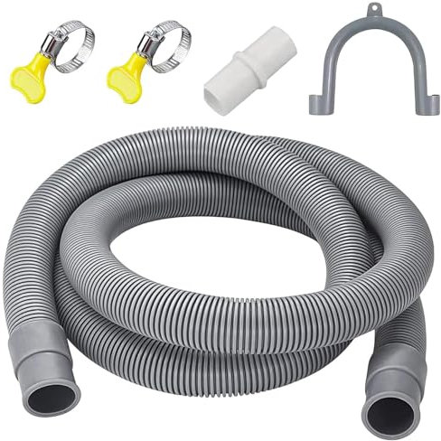 Jushion Ablaufschlauch Waschmaschine, 1M Waschmaschinenschlauch verlängerung, Abwasserschlauch waschmaschine, Ablaufschlauch Verlängerung Spülmaschine mit Bügel,Schlauchverbinder,Schlauchschelle