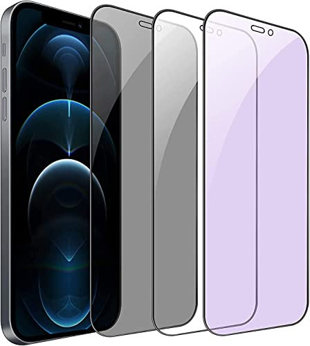 NWNK13 Displayschutzfolie für iPhone 12, iPhone 12 Pro, Anti-Blaulichtfilter, Anti-Fingerabdruck, kratzfest, vollständige Abdeckung, 9H gehärtetes Glas, hüllenfreundlich, 2 Stück