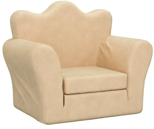 vidaXL Kinderschlafsofa Creme Weicher Plüsch (100 % Polyester) 54 x 34-90 x 45 cm (B x T x H) Kindlich Rechteckig 1 Kindersofa