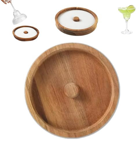 Margarita Salt Rimmer,Margarita Salt and Sugar Rimmer for Cocktails,Wood Cocktail Rimmer,Portable Sugar Rimmer,Wooden Cocktail Sugar Rimmer,Round Bar Accessories,Bartender Accessories for Cocktail