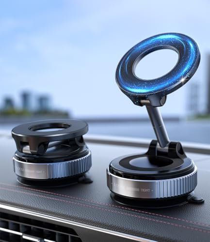 CloudValley Soporte Móvil Coche para MagSafe, [Potente Ventosa] Soporte Teléfono Coche, [360° Rotación] Soporte Magnetico Movil Plegable para iPhone 17/16/15/14/13/12 Series Galaxy S24 Ultra, Negro