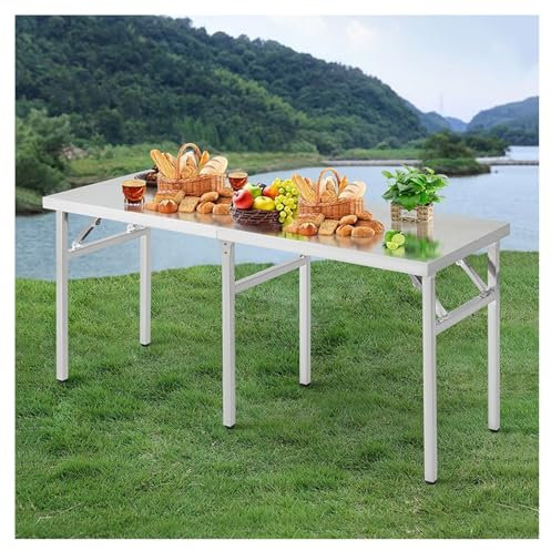 Innen-/Außen-Arbeitstisch Edelstahl Tragbarer Ablagetisch Edelstahl-Klapptisch Dreieckige Mechanik Verstellbare Rutschfeste Füße Keine Montage Erforderlich Multifunktionaler Grilltisch(120x70x55cm/47.